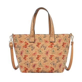 Generic Cork Print Multifunctional Tote Bag | Uni Bag with Designs, Adjustable Shoulder Strap, 36x24x15cm, Zippered Interior and Exterior Pockets (Butterfly)