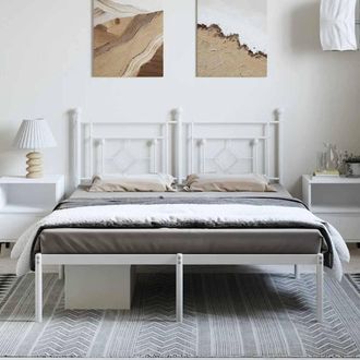 Berkfield Home Metal Bed Frame without Mattress with Headboard White 193x203cm | Size: 193x203 cm