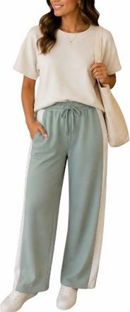 Yelete Relaxed Fit Two-Toned Wide Leg Pants In Dried Sage