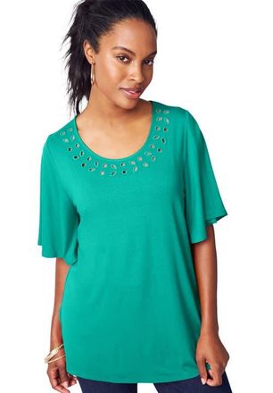 Jessica London Cutout Flutter Sleeve Tunic in Aqua Sea at Nordstrom, Size Medium