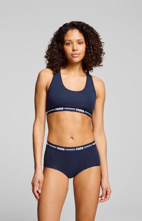 Puma Sport-Bustier PUMA PUMA WOMEN RACER BACK TOP 1P HANG, Damen, Gr. XS, N-Gr, navy, Single Jersey, Obermaterial: 57% Baumwolle, 38% Modal, 5% Elasthan, e