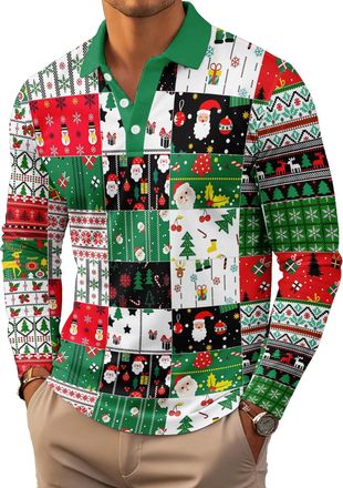 Generic Mens Polo Shirt Regular Fit Casual Golf Long Sleeve Collared T-Shirts Funny Casual Christmas Shirt Xmas Gifts (UK, Alpha, 3XL, Regular, Regular, Style