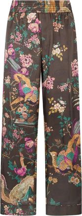 Roberto Cavalli Pantaloni in seta con stampa - Marrone