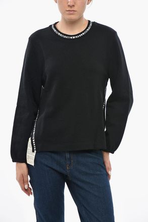 Stella McCartney Felpa Girocollo in Cotone Garzato con Spacchi Laterali e Dettagli Logati Stella McCartney