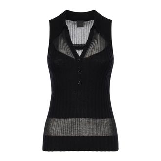 Pinko Sleeveless Tops, female, Black, Size: XS Knit V-neck Sleeveless Top