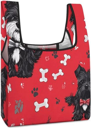 Generic Cute Scottish Terrier Pattern Reusable Shopping Bags Lightweight Foldable Grocery Bag Polyester Washable Tote Bag