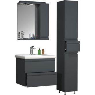 ebuy24 Ebuy24 - Vcm 4 Unids Lavabo Lavabo 60 Cm Muebles De Ba&ntilde;o Conjunto Lavabo Maniobrable Caj&oacute;n Espejo Gabinete Alto Gabinete Silora L (antracita)