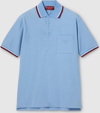 Gucci Cotton Piquet Polo Shirt With Embroidery, Size XXXL, Blue, Ready-to-wear