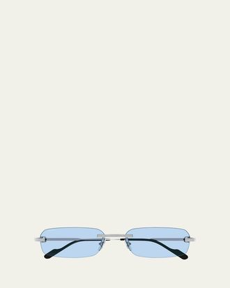 Cartier Mens Rimless Rectangle Metal Sunglasses