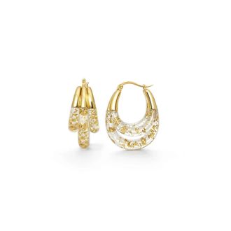 Gold & Honey Womens Triple Hoop Lucite Earrings In Clear Gold Leaf