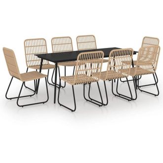 vidaXL Juego De Comedor Para Jard&iacute;n 9 Piezas Rat&aacute;n Sint&eacute;tico Y Vidrio Vidaxl