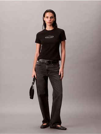 Calvin Klein Jeans Calvin Klein Womens Oval Logo Graphic Slim T-Shirt - Black - M