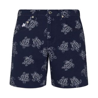 Vilebrequin Korte Broeken, Heren, Blauw, W36, Katoen, Garonne Bermuda Shorts Ronde Des Tortues
