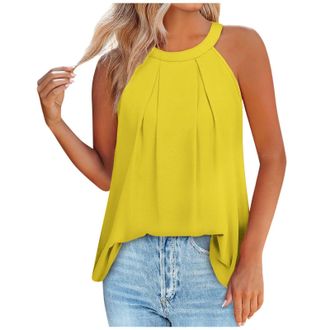 Generic Summer Tops for Women Halter Neck Tee Top Ladies Vest Tops Plus Size Sleeveless Blouse Ladies Casual Loose Tanks Flowy Classic-Fit T Shirts Blouses UK