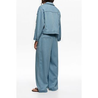 Bimba & Lola Loose-Fit Washed Denim Trousers in Light Denim Blue at Nordstrom, Size 34 Eu