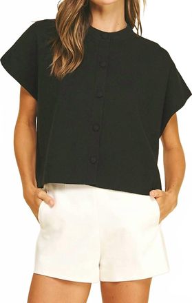 Pinch Design Button Down Cap Sleeve Sweater In Black