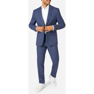 OppoSuits Daily Slim Fit Navy Herringbone Check Stretch Suit in Blue at Nordstrom, Size 44 Regular