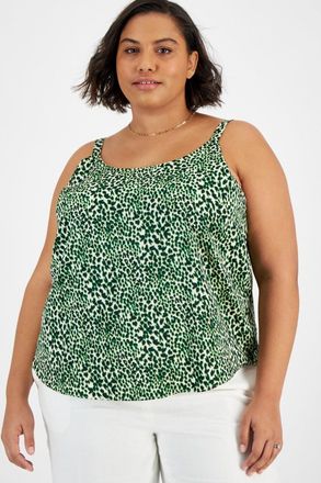 Bar III Bar Iii Camisole Top Womens Bar White Green Printed Cowlneck Sleeveless FTS1133