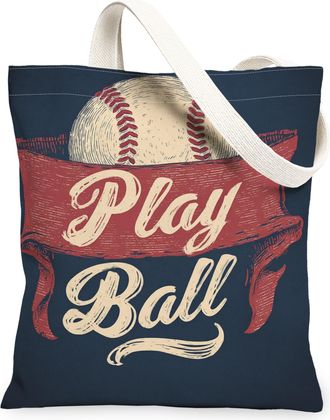 Generic Vintage Baseball Canvas Tote Bags, Retro Sports Design Reusable Grocery Bags, Summer Lightweight Washable Canvas for Gym Ou, Navy, 13x15 Inch