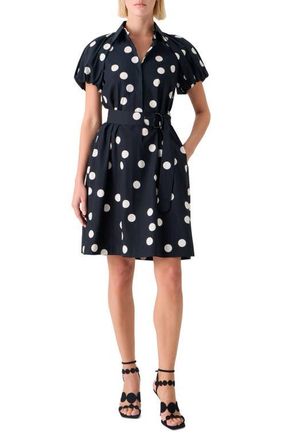 Akris Polka Dot Belted Cotton Poplin Shirtdress in Black-Cream at Nordstrom, Size 10