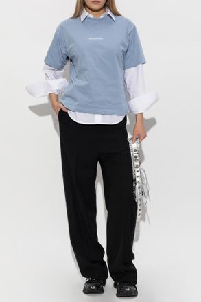 Balenciaga T-shirt With Embroidered Logo, Womens, Blue