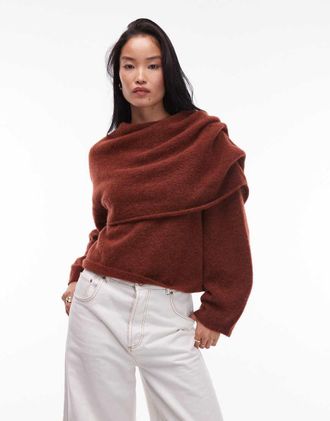 & Other Stories Maglione in lana e alpaca marrone con drappeggio avvolgente