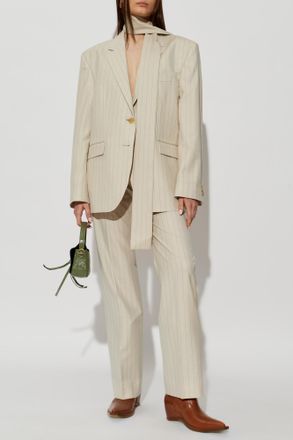 Acne Studios Wool Blazer With Decorative Scarf, Womens, Cream
