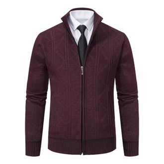 Generic Mens Knitted Cardigan Cable Fleece Lined Thick Sweater Stand Collar Full Zip Warm Jumpers Outdoor Autumn Winter Coat Classic Gentleman Knitwear Outerw
