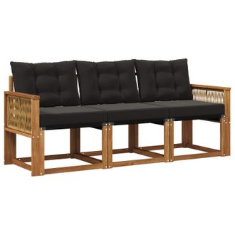 vidaXL Conjunto De Sof&aacute;s De Exterior Con Coj&iacute;n 3 Pcs Natural Y Negro Vidaxl
