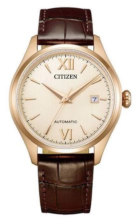 Citizen Automatic Gold Dial Leather Band Mens Watch NJ0243-06A