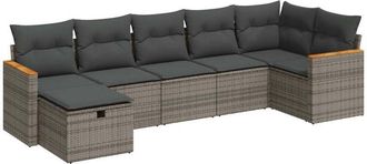 vidaXL Vidaxl - Set De Sof&aacute;s De Jard&iacute;n 7 Pzas Con Cojines Rat&aacute;n Sint&eacute;tico Gris