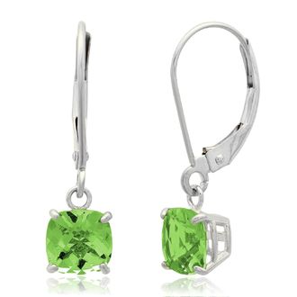 MAX + STONE Solid 10K White Gold Cushion Cut Dangle Gemstone Leverback Earrings