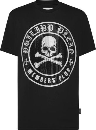 Philipp Plein T-shirt Ronde Hals SS Strass Skull&Bones - Heren - T-shirts - Zwart - 3XL - Katoen - Tops
