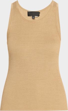 Nili Lotan Lottie Scoop-Neck Tussah Silk Rib Tank Top