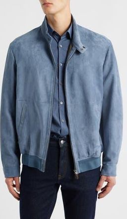 Canali Suede Bomber Jacket in Blue at Nordstrom Rack, Size 46 Us / 58 Eu Regular