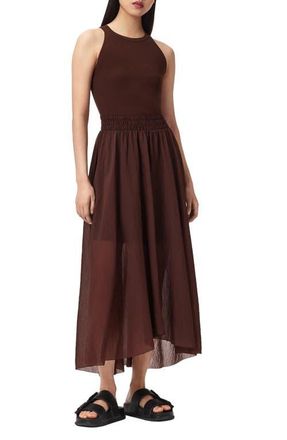 AllSaints Zenia Sleeveless Asymmetric Hem Dress in Bitter Brown at Nordstrom, Size X-Small