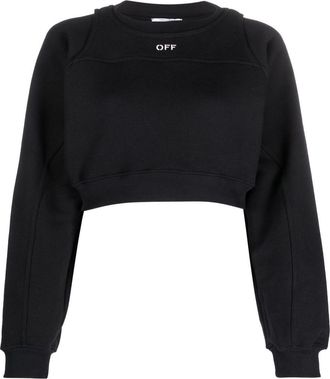 Off-white Black Logo Cropped Cotton Sweatshirt