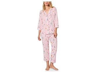Bedhead Pajamas 3/4 Sleeve Classic Stretch Jersey Cropped PJ Set Womens Pajama Sets 48 Hrs In Paris : XS (US 2-4), Cotton/Elastane