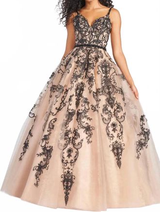 Mon Cheri Tulle Ball Gown In Black/champagne