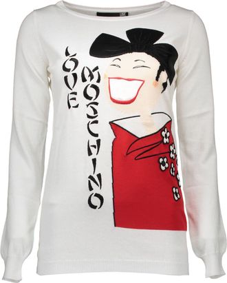 Love Moschino Womens Knitwear Jumper Long Sleeves - White Cotton - Size EU 40 (Womens)