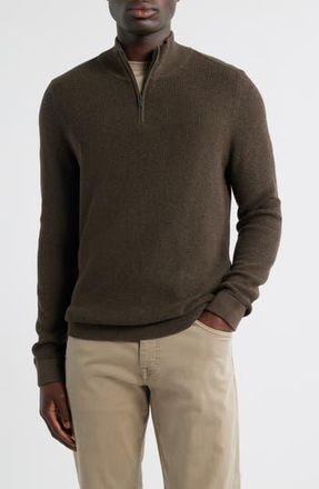 Nordstrom Cotton & Cashmere Quarter Zip Sweater in Brown Desert Heather at Nordstrom Rack, Size Xx-Large