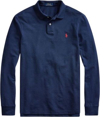 Polo Ralph Lauren Custom Slim Long-Sleeve Polo - Heren - Polos - Blauw - S - Leer - Tops