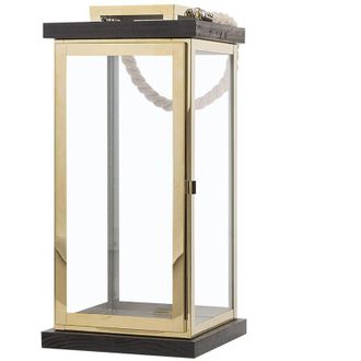 Beliani Beliani - Linterna Portavelas De Madera Negra Y Metal Dorado 41 Cm Candelabro Con Asa De Cuerda Borneo