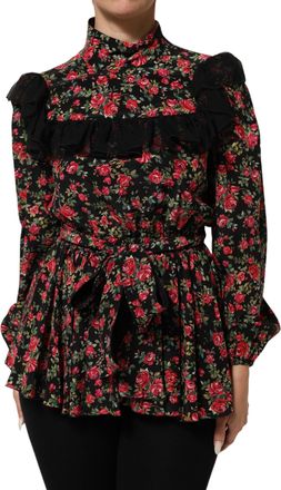 Dolce & Gabbana Womens Black Floral Print Long Sleeve Blouse Top