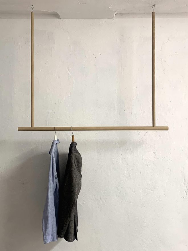 Tidyboy Kleiderstange Deckenmontage aus Holz, Garderobenstange Deckenmontage, Garderobe Holz, Kleiderstange Decke & Hängend, Hängegarderobe aus Eiche Natur 11 ab 149,99 €
