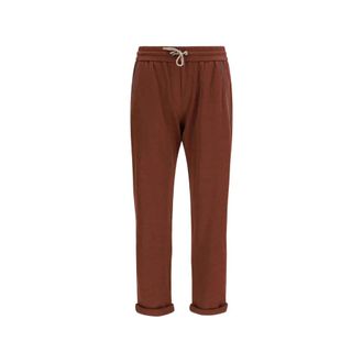Brunello Cucinelli Brunello Cucinelli, Sweatpants, female, Brown, Size: XL Drawstring Turn-Up Track Pants