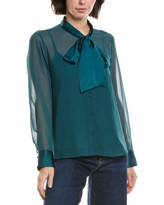 Vince Camuto Button-Down Tie Neck Top