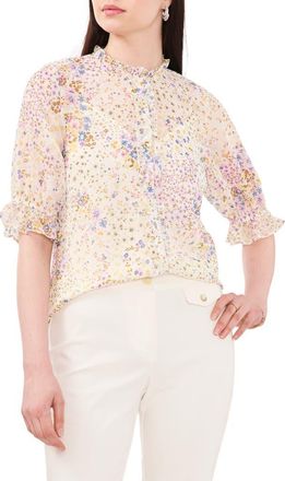 Chaus Floral Ruffle Edge Blouse in Ivory/yellow at Nordstrom, Size X-Small
