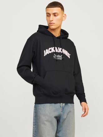 Jack & Jones Kapuzensweatshirt JACK & JONES JORBRONX ARCH BIG SWEAT HOOD, Herren, Gr. XS, schwarz, angeraute Sweatware, Obermaterial: 60% Baumwolle, 40% Polyester,