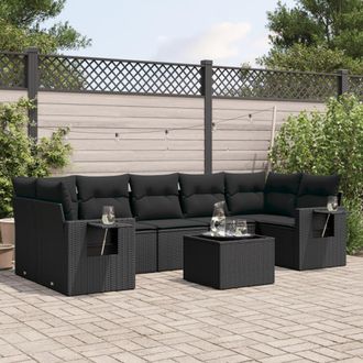 vidaXL Set De Sof&aacute;s De Jard&iacute;n 8 Piezas Y Cojines Rat&aacute;n Sint&eacute;tico Negro Vidaxl